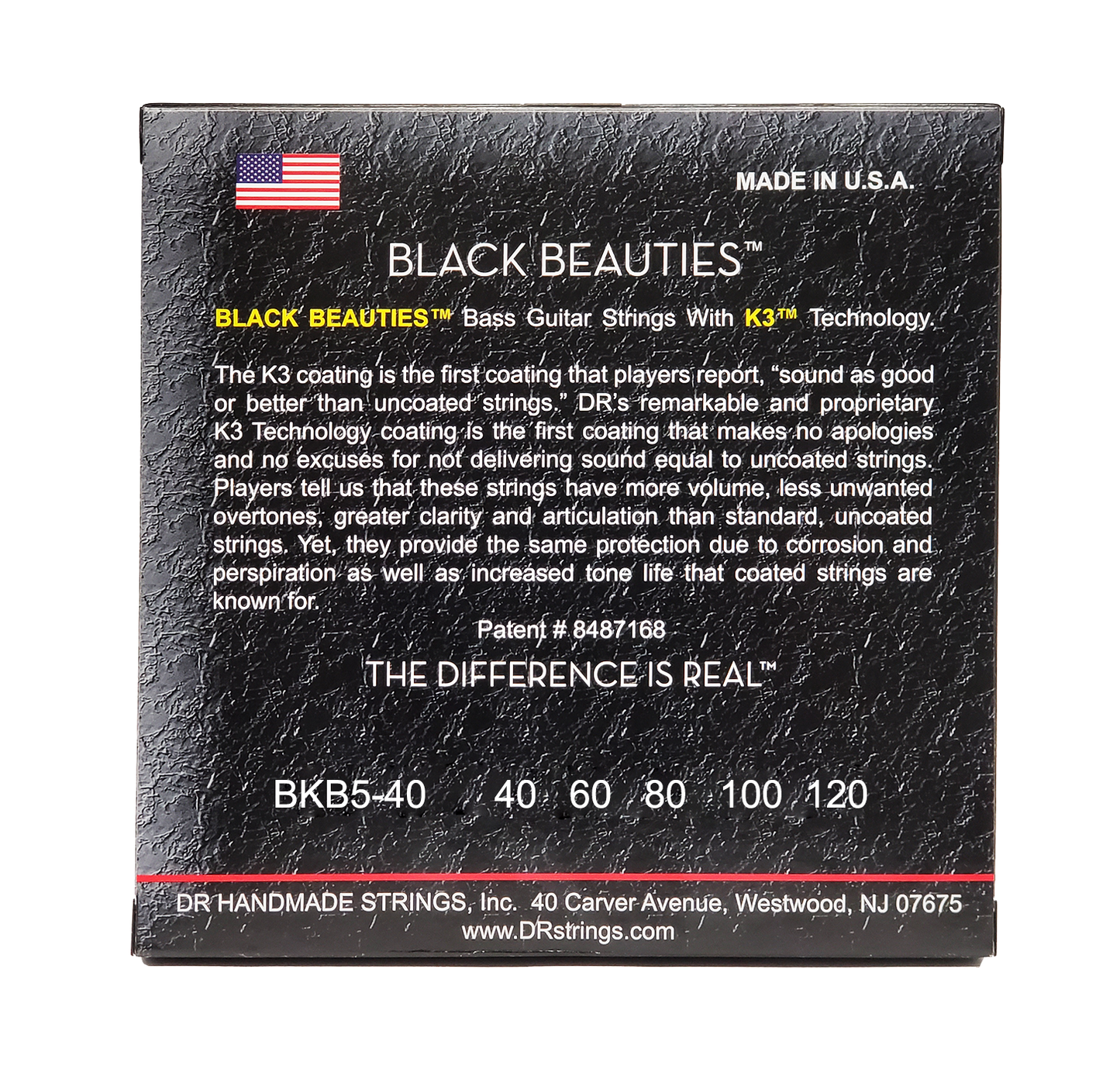 DR Black Beauties Coated Bass Strings, 5-String 40-120, BKB5-40