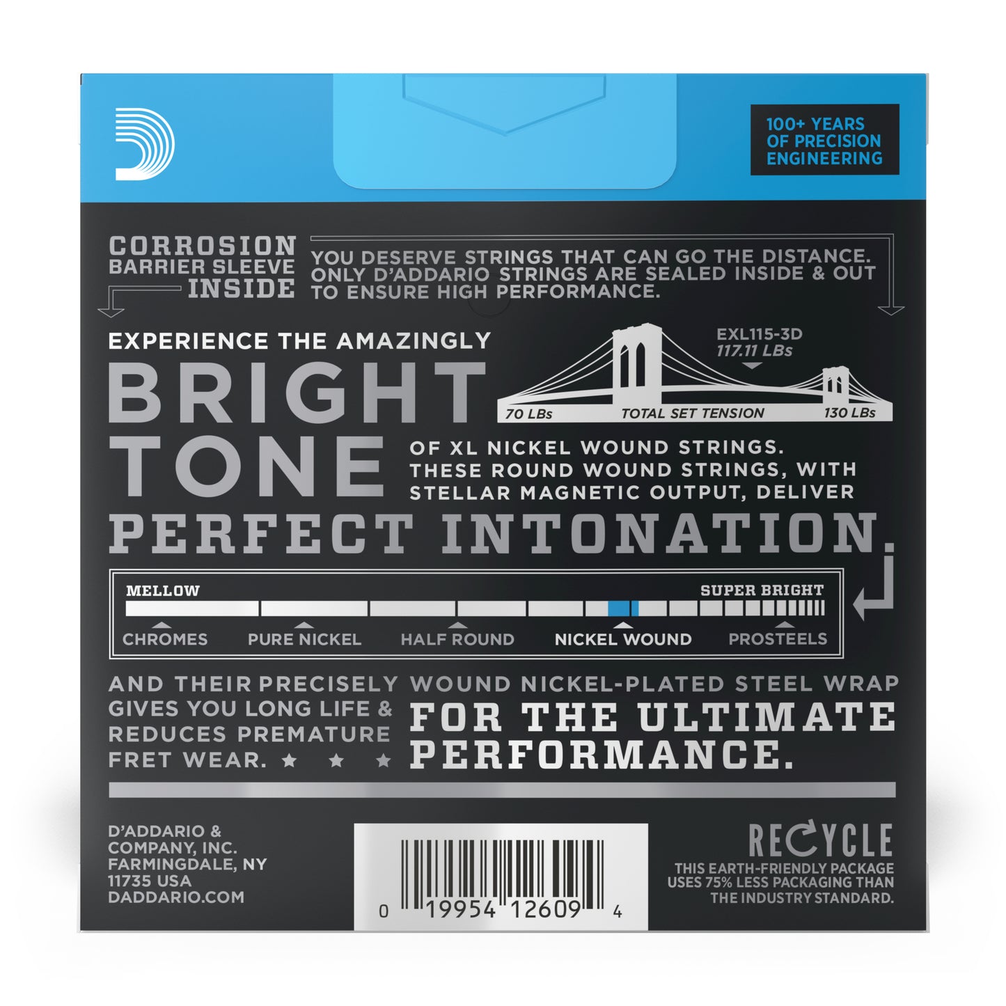 D'Addario EXL115-3D Nickel Wound Electric Guitar Strings, 3 Sets, Medium/Blues-Jazz Rock, 11-49, 3 Sets