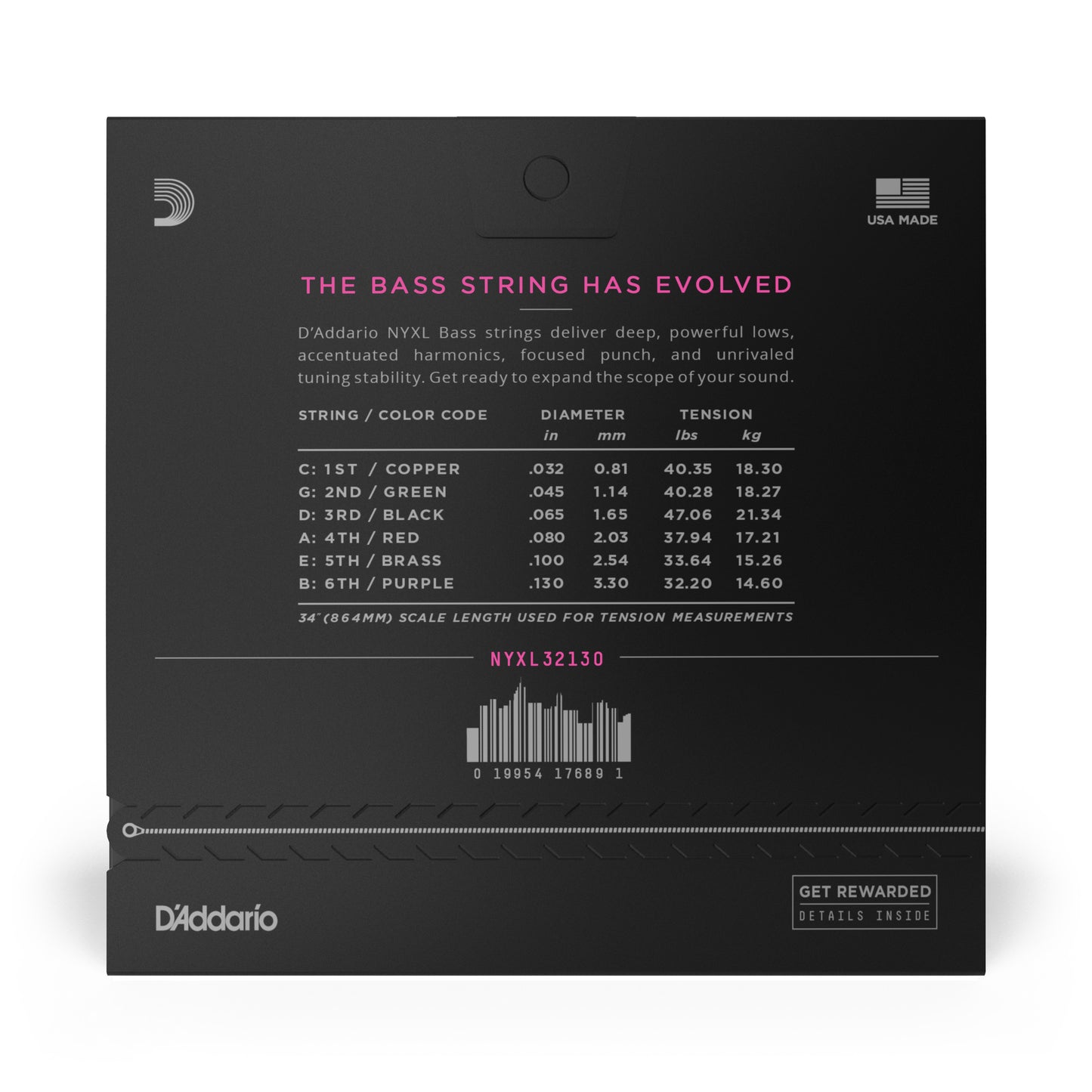 D'Addario NYXL32130 Nickel Wound Bass Guitar Strings, Regular Light 6-String, 32-130, Long Scale