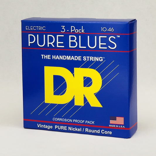 DR PHR-10-3PK Pure Blues Medium Nickel Electric Guitar Strings, 10-46, 3 Sets