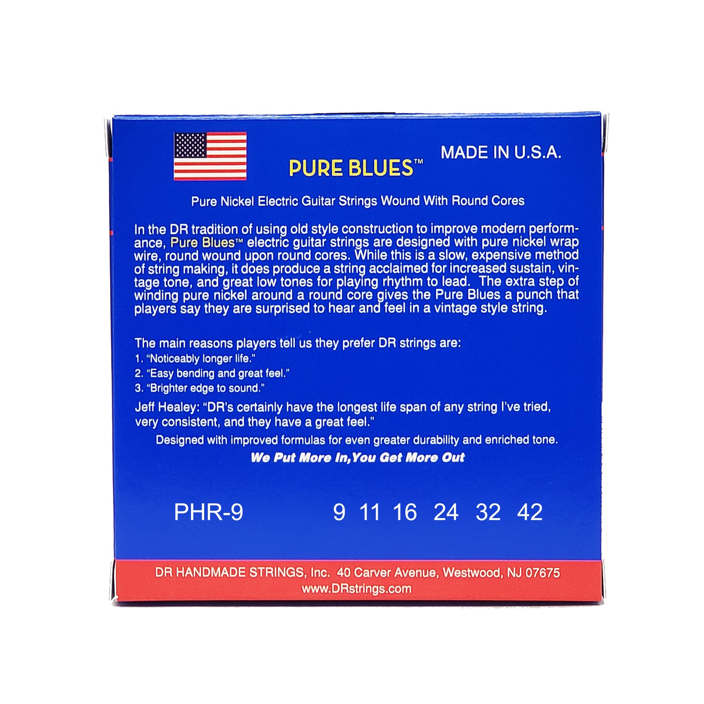DR PHR-9 Pure Blues Light Nickel Electric Guitar Strings, 9-42