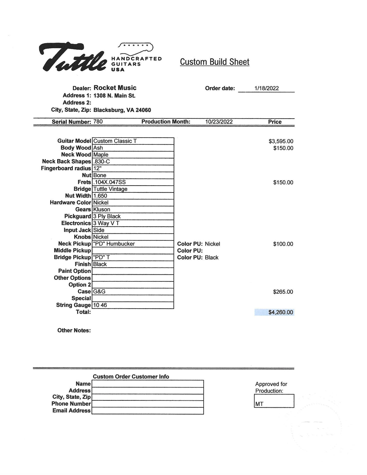 Tuttle Instrument Tuttle Custom Classic T Black – RocketMusic